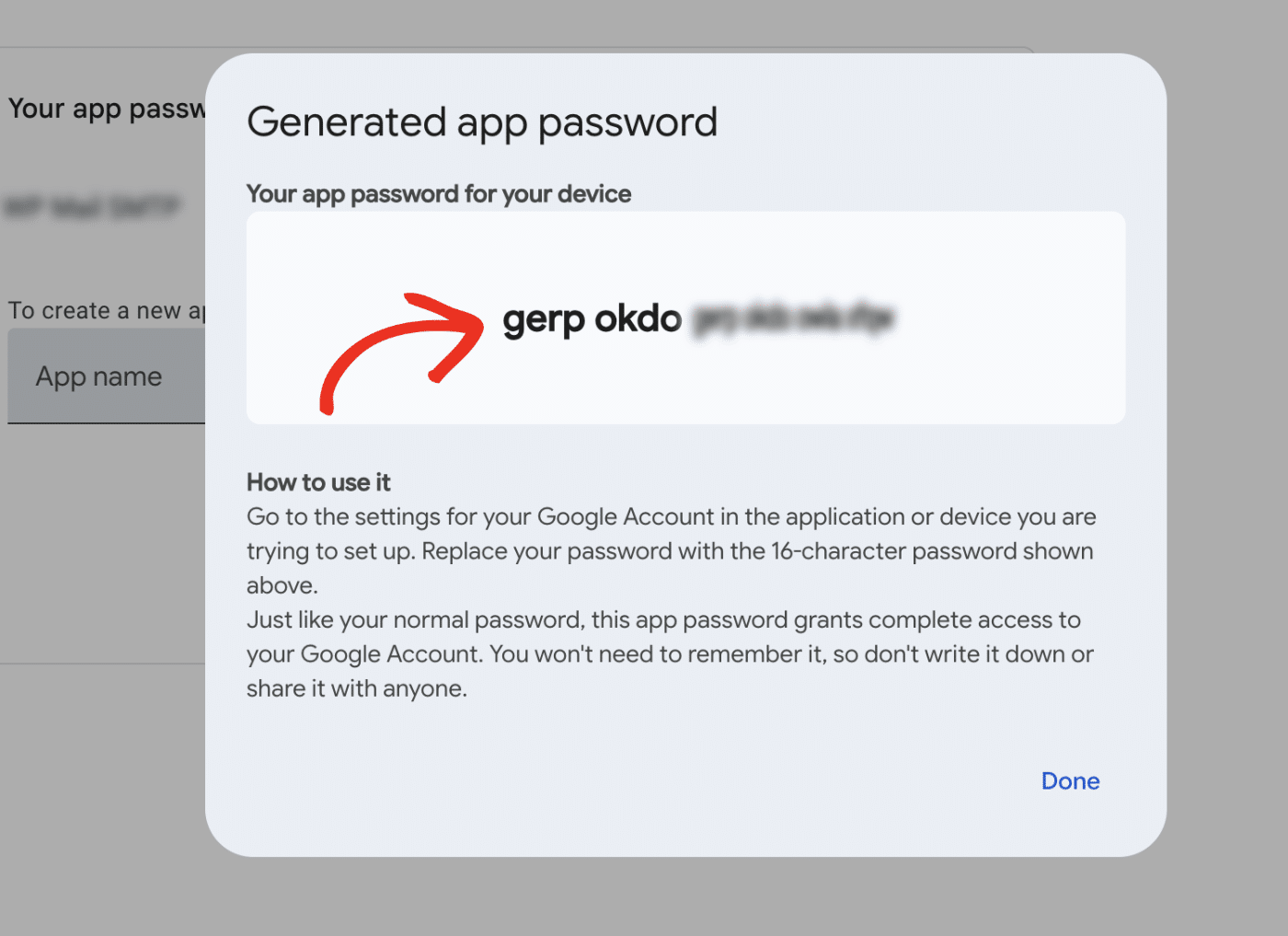 Generated App password