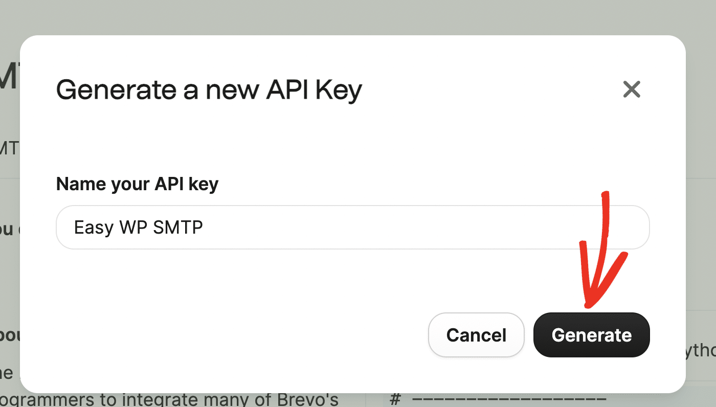 Name API key field and Generate button