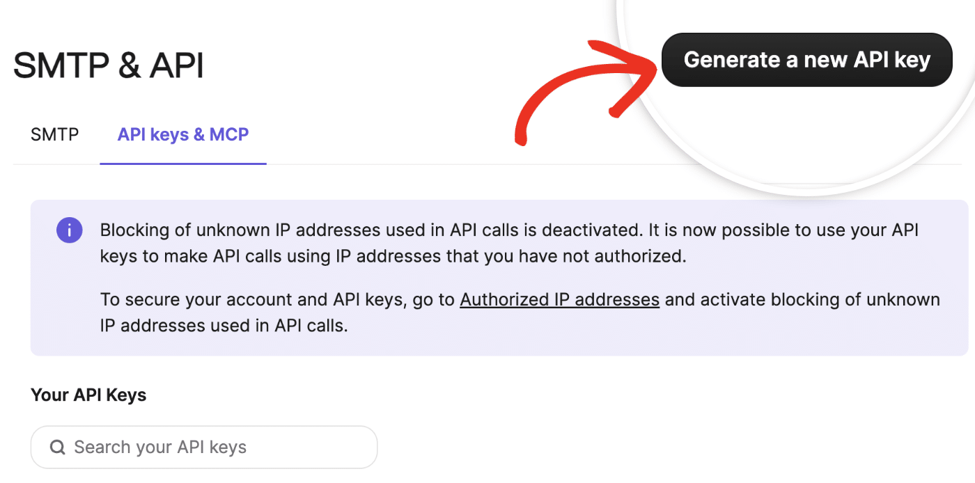 Generate new API key button