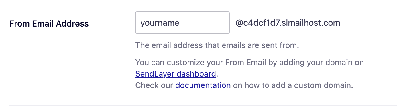 The From Email Address field in Easy WP SMTP General Settings with a username and shared domain