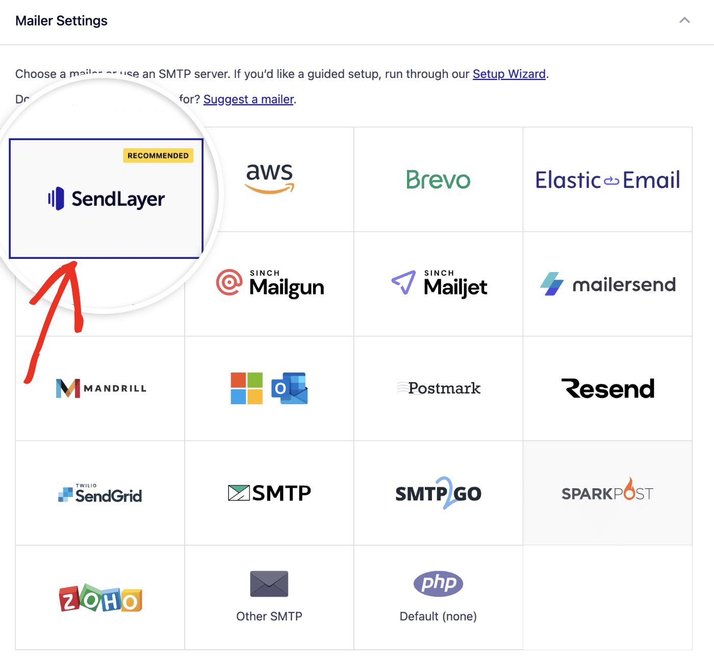 Select SendLayer mailer